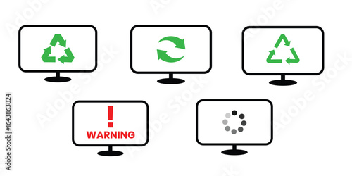 Computer desktop with recycle bin icon. Minimalist flat design illustration for user interface, operating system, and technology concepts. Isolated on white background