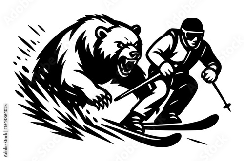 Bear Chasing Skier Vector Illustration