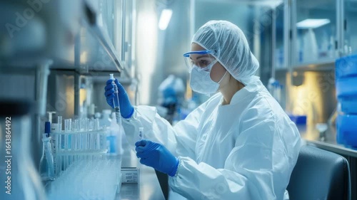 Scientist conducts experiment in laboratory with safety precautions