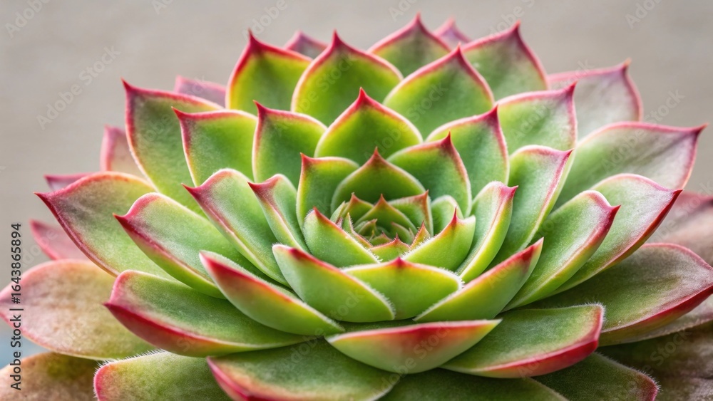 Fototapeta premium Echeveria Succulent with Green Leaves and Red Edges, Macro View