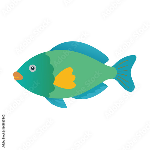 Cartoon fish illustration with vibrant colors on black background