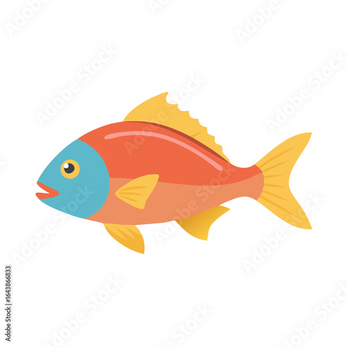 Flat design illustration of fish with red body