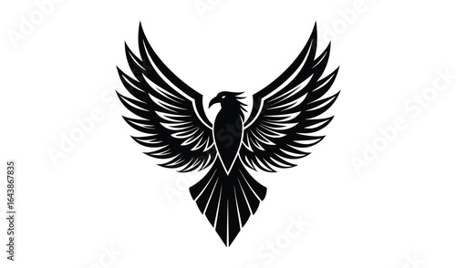 Stylized black silhouette of a majestic bird of prey with wings spread wide