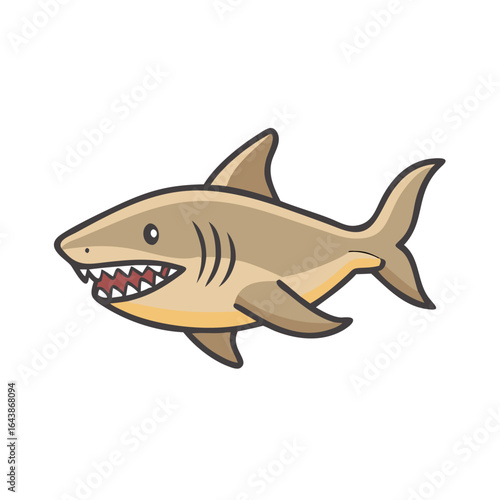 Cartoon shark illustration with menacing teeth on black background
