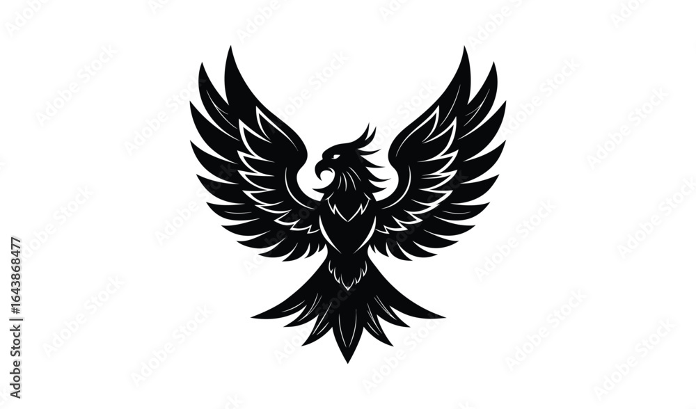 Fototapeta premium Stylized black phoenix with wings spread wide in flight