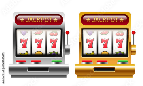 Slot machine. Jackpot. Vector 3d clipart isolated on white background.