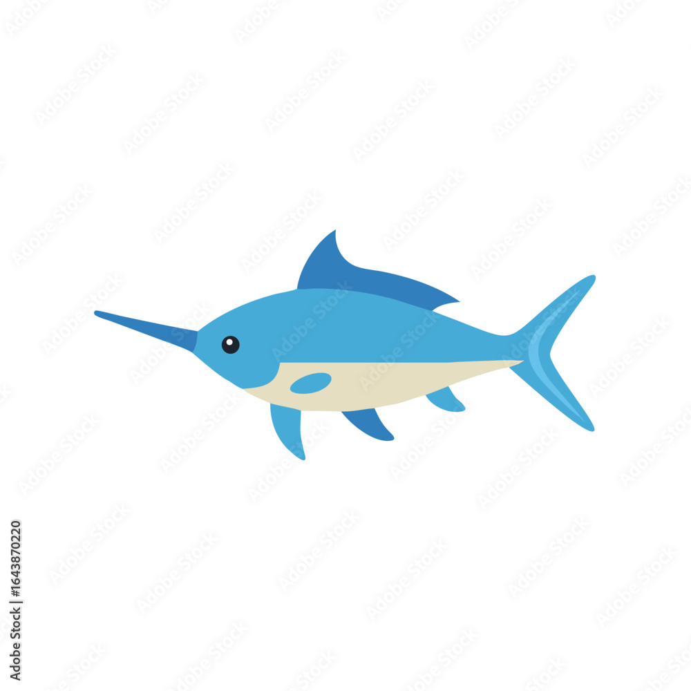 Obraz premium Minimalist blue swordfish on black background for marine themes