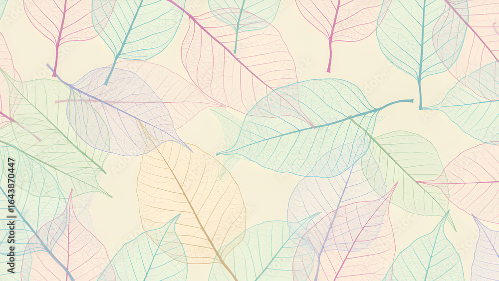 Fototapeta premium Colorful Translucent Skeletal Leaves Pattern Background