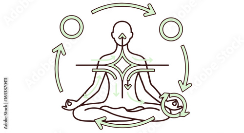 Mindful Breathing Meditation Person in Lotus Position with Energy Flow