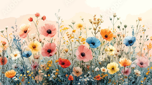Red Poppies and Daisies in Bloom.