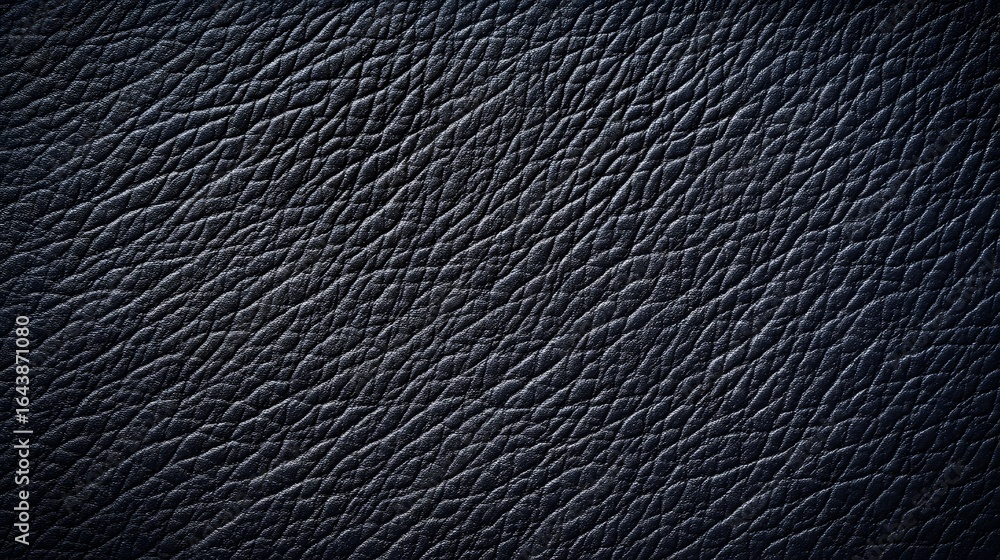 Dark blue leather texture shows fine surface grain and detailed patterns under dramatic studio lighting setup. Dark blue leather texture shows fine surface grain and detailed patterns under dramatic studio lighting setup.