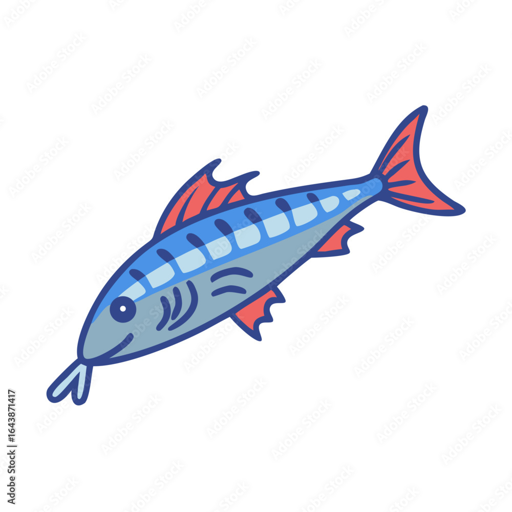Fototapeta premium Stylized fish illustration with contrasting blue and red fins