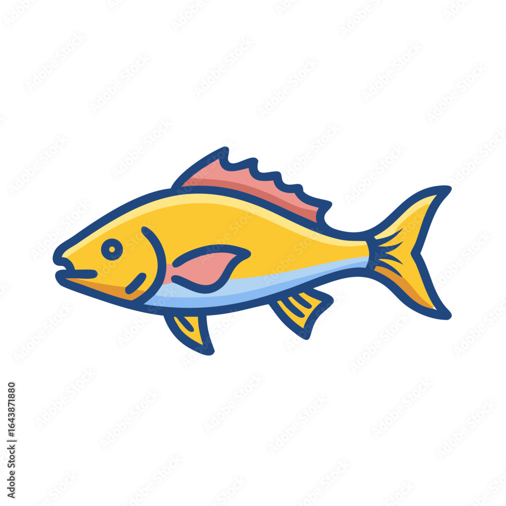 Naklejka premium Isolated stylized golden fish swims to the right side