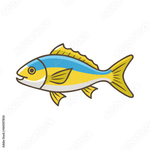 Stylized fish with blue and yellow on black background