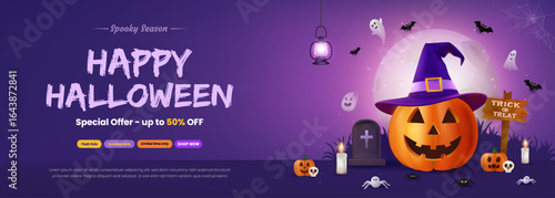 Halloween Themed Celebration With Jack O Lantern and Spooky Elements