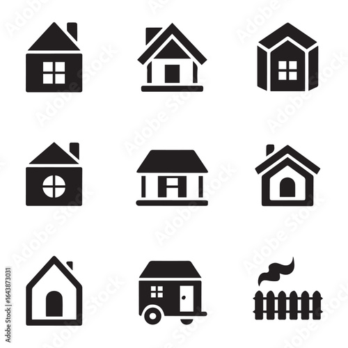 Vector art of collection of various house and home icons, representing different types of dwellings and properties