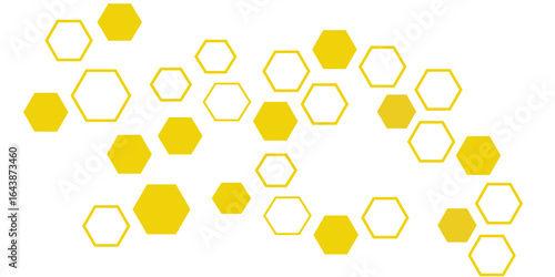Vector geometric hexagon honeycomb seamless pattern background with 3D yellow and orange football cell decoration illustration