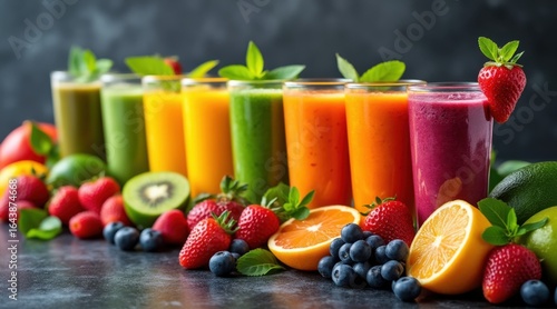 Wallpaper Mural Vibrant assortment of freshly made fruit and vegetable juices Torontodigital.ca