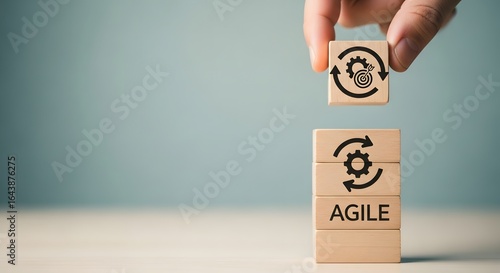 Agile methodology building blocks with continuous improvement symbol
