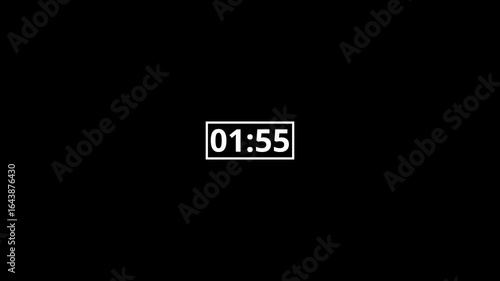 2 minute timer countdown animation, Two minute countdown timer animation on black background. From 2 Minute to 1 Minute White Timer Countdown. 4k video