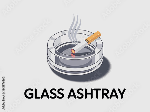 Illustration of a Smoking Cigarette in a Modern Glass Ashtray.
