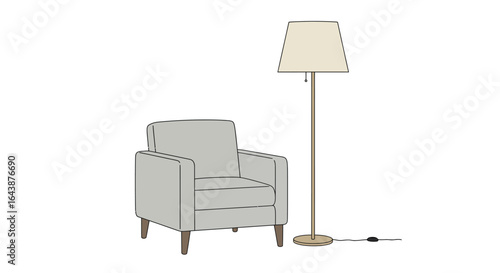 Cozy Living Room Setup Armchair and Floor Lamp Illustration