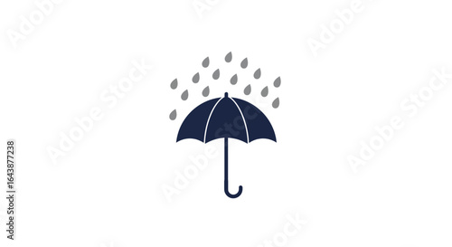 High-Key Blue Umbrella and Rain Icon