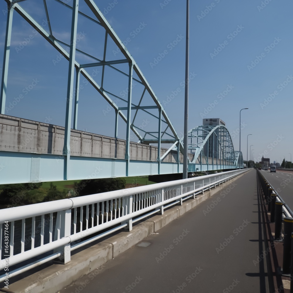 Obraz premium 多摩川専用橋と青空が広がる風景。