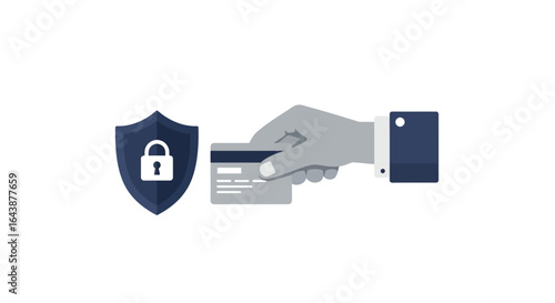 Hand Holding Secured Credit Card with Data Protection Shield
