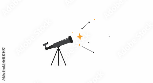 Minimalist Telescope Stargazing Line Art