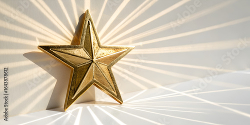 Gold star with shadow isolated on transparent background  