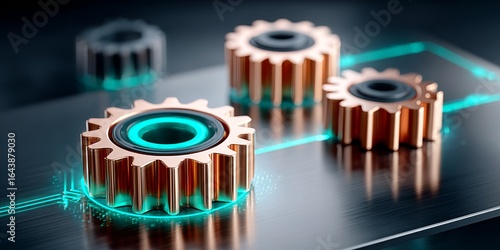 Icono de automatización formado por engranajes entrelazados resaltando un diseño moderno y futurista