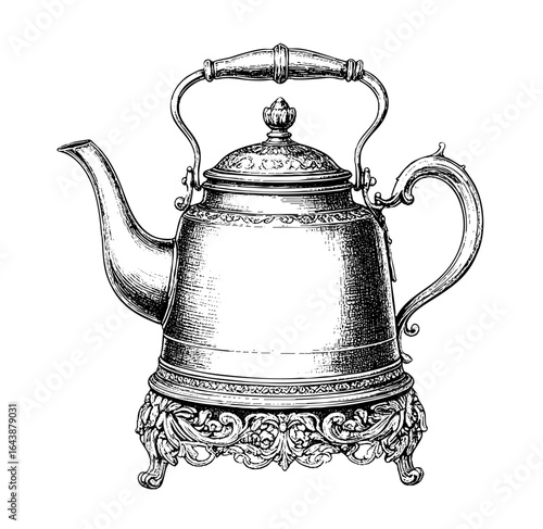 Victorian Kettle – Copperplate Engraving Illustration