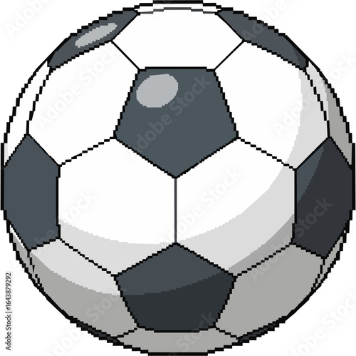 A digitally rendered soccer ball, featuring black and white pentagons and hexagons, ready for play.