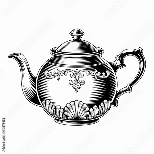 Elegant Teapot Illustration with Intricate Details and Ornate Design Perfect for Tea Time and Vintage Themes