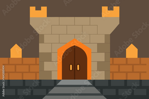 Illustration of a medieval castle entrance with door