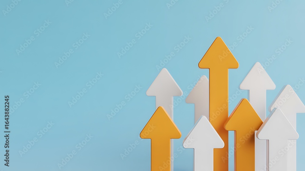 Fototapeta premium Arrows pointing upward on blue background isolated on white background