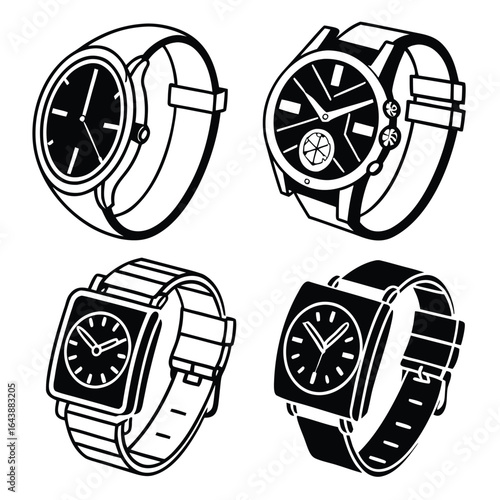 Black and white wristwatches timepiece accessory
