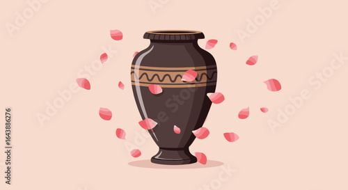 A cracked vase with flowers blooming from it.