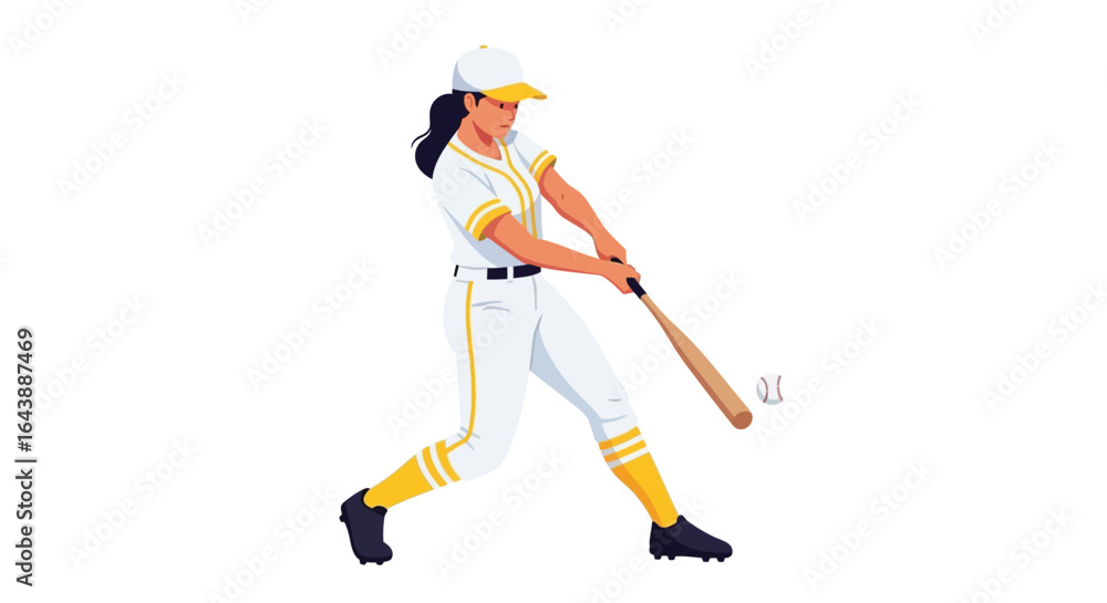 Fototapeta premium Woman softball player swinging bat vector illustration art