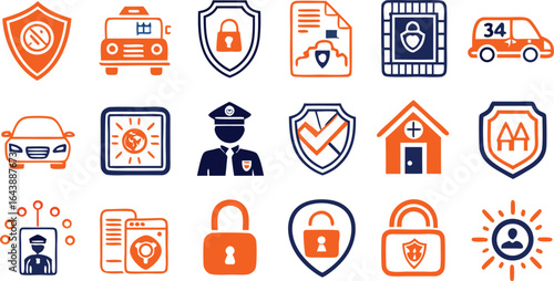 Security and protection icons including shields locks and law enforcement