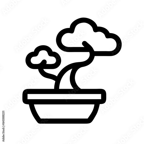 Mini bonsai tree in pot cultivated decorative botanical silhouette minimal vector green nature zen garden plant symbol design outline graphic illustration isolated