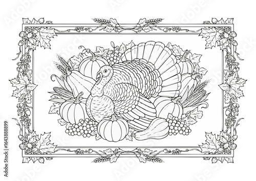 Wallpaper Mural Autumn decorative frame with a turkey surrounded by pumpkins and corn, empty space for text Torontodigital.ca