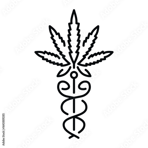 Medical cannabis caduceus icon design illustrating the relationship between medicine and cannabis use in healthcare