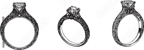 Intricate black line art vector of a diamond studded silhouette