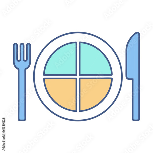 Healthy eating plate divided into sections with fork and knife