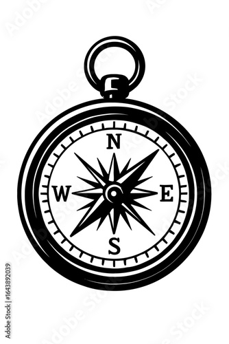 A classic, vintage-style compass with a detailed wind rose and directional letters, representing navigation, travel, and exploration in a simple, timeless design.