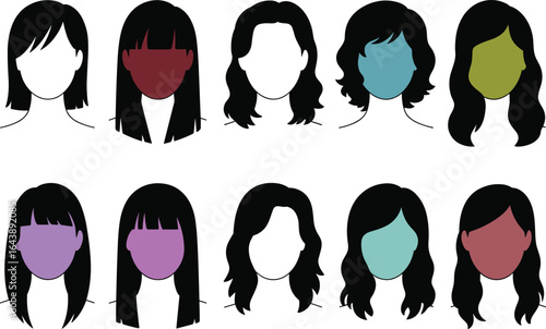 Diverse faces with varied hair and skin tones vector illustration, transparent background.