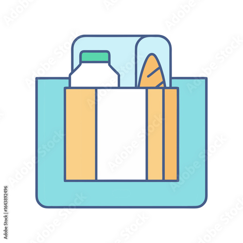 Stylized illustration of a grocery bag filled with food items