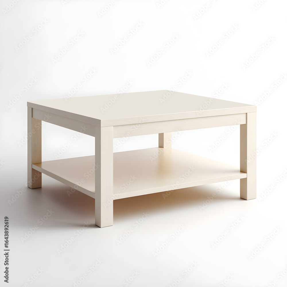 Simple white wooden coffee table with a lower shelf Simple white wooden coffee table with a lower shelf